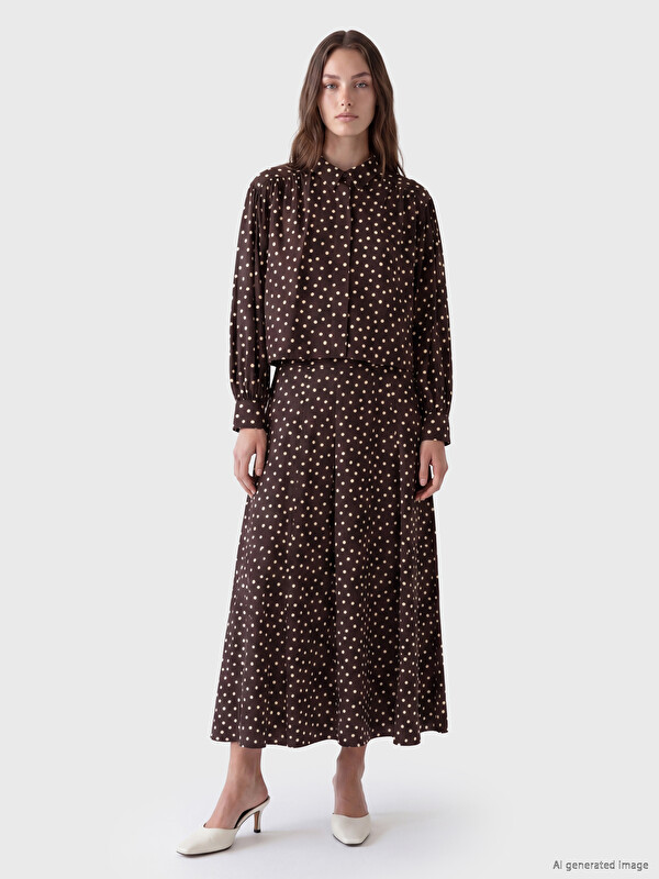 LCW Modest Waist Zippered Polka Dot A-line Skirt