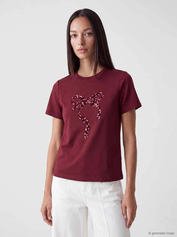 LCW EVERYDAY Bow-detailed Sequined Soft Touch Women's T-Shirt