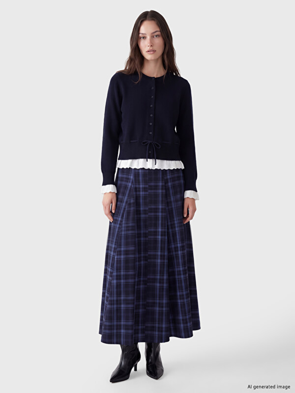LCW Modest Waisted Zippered Plaid A Cut Skirt