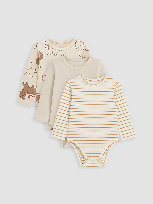 LC WAIKIKI Crew Neck Printed Baby Girls' Snap Bodysuit 3-pack