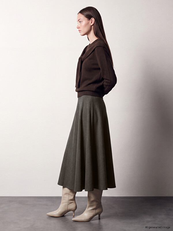 LCW Modest Waist Zippered Plaid Flared Skirt