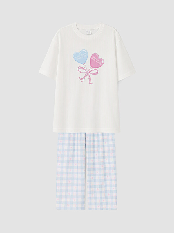 LCW Kids Crew Neck Girls' Capri Pyjamas Set