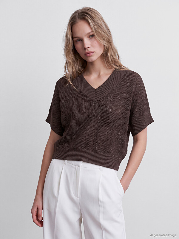 LCW Vision V Neck Open-Knit Women's Knitwear Sweater