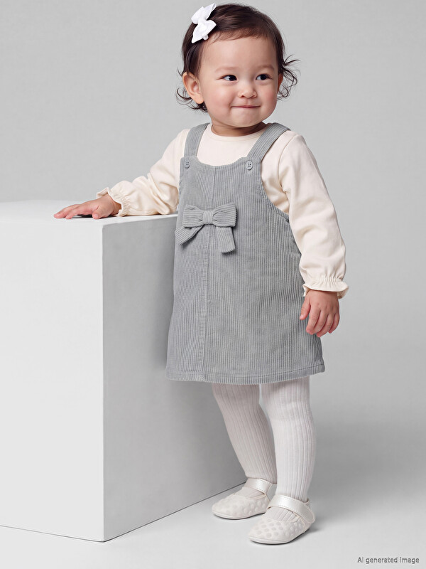 LCW baby Bowed Baby Girls' Velvet Pinafore Dress and T-shirt
