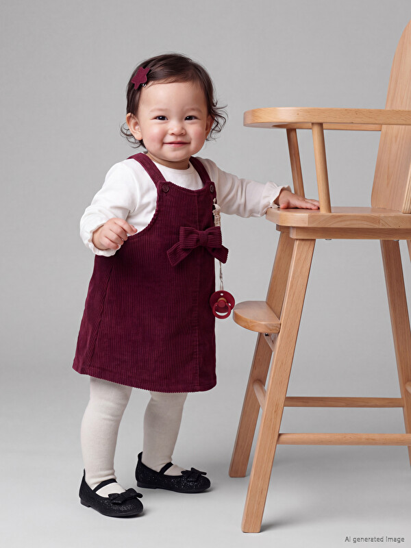 LCW baby Bowed Baby Girls' Velvet Pinafore Dress and T-shirt