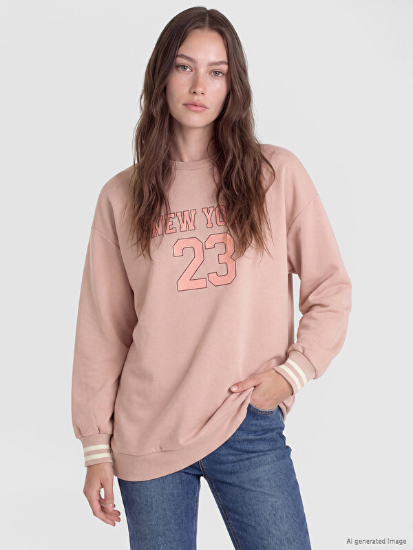 LCW Modest NYC Baskılı Soft Touch Kadın Sweatshirt Tunik