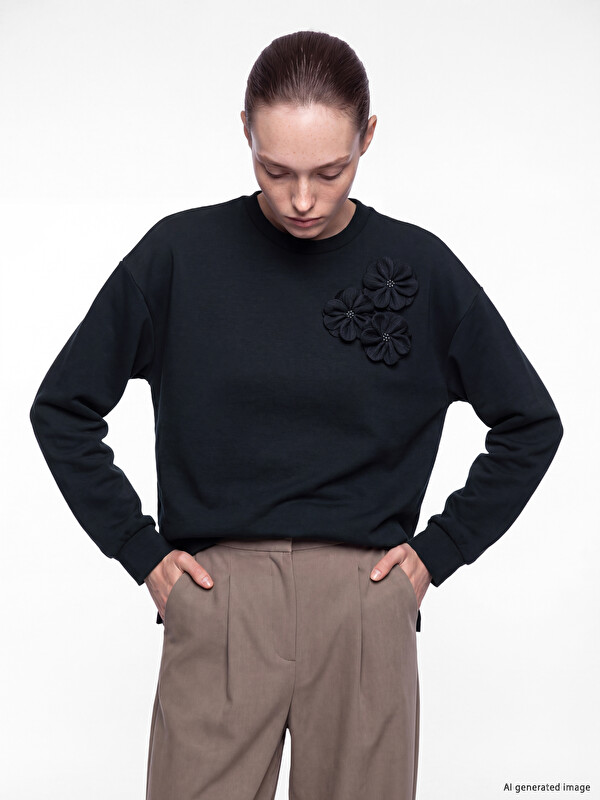 LCW Comfort Çiçekli Soft Touch Kadın Sweatshirt