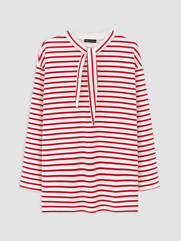 LCW Modest Çizgili Oversize Kadın Sweatshirt Tunik
