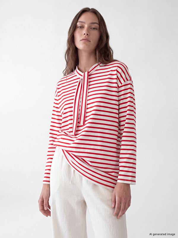 LCW Modest Striped Oversize Women's Sweatshirt Tunic