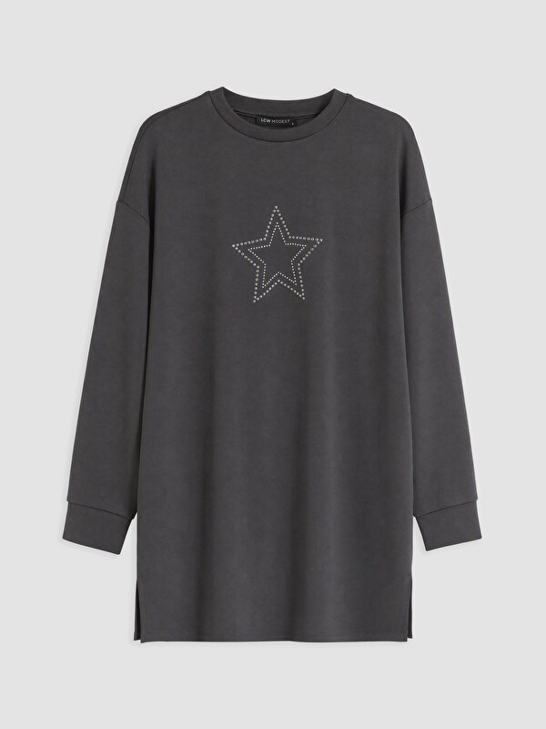 LCW Modest Taşlı Soft Touch Kadın Sweatshirt Tunik