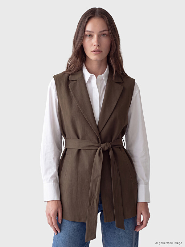 LCW Modest Beli Kuşaklı Kadın Klasik Yelek