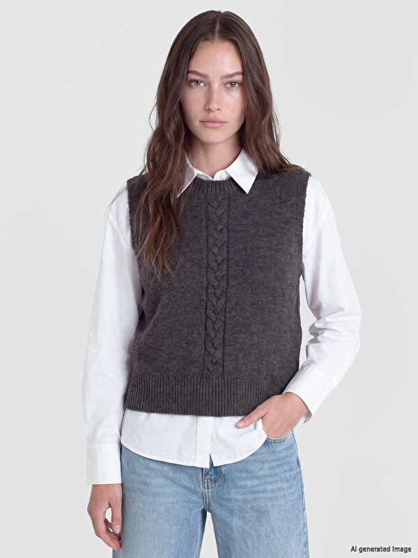 LCW Modest Vesta Pulover Tricotată cu Guler Rotund pentru Femei