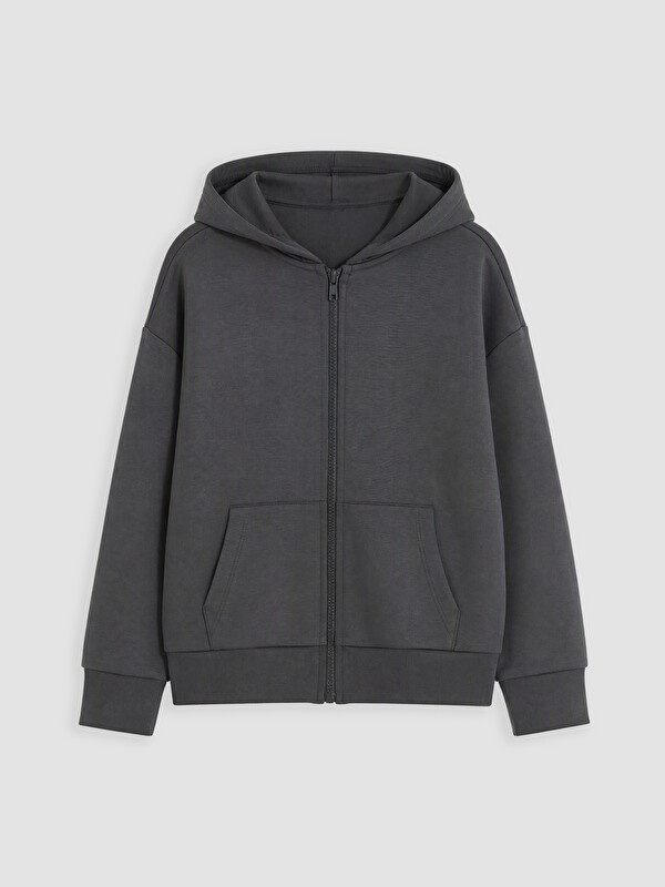 LC WAIKIKI Kapüşonlu Kız Çocuk Soft Touch Fermuarlı Sweatshirt