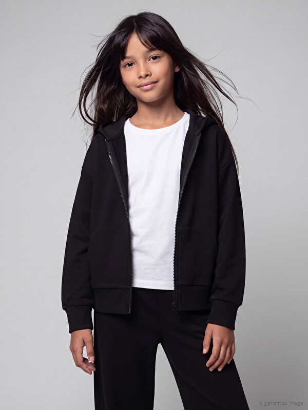 LC WAIKIKI Kapüşonlu Kız Çocuk Soft Touch Fermuarlı Sweatshirt