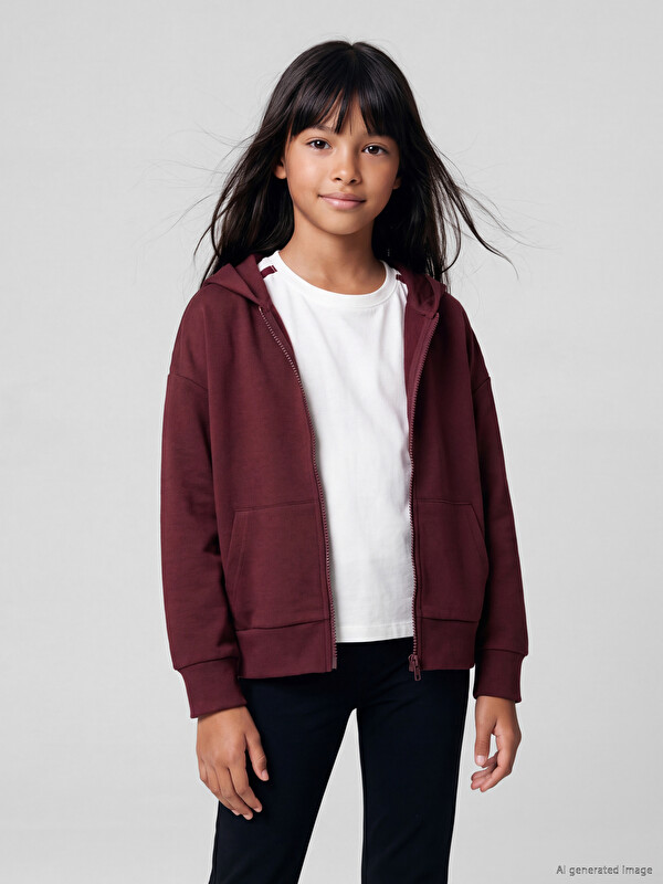 LC WAIKIKI Kapüşonlu Kız Çocuk Soft Touch Fermuarlı Sweatshirt