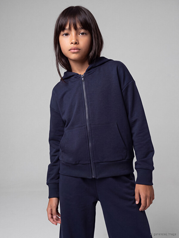 LC WAIKIKI Kapüşonlu Kız Çocuk Soft Touch Fermuarlı Sweatshirt