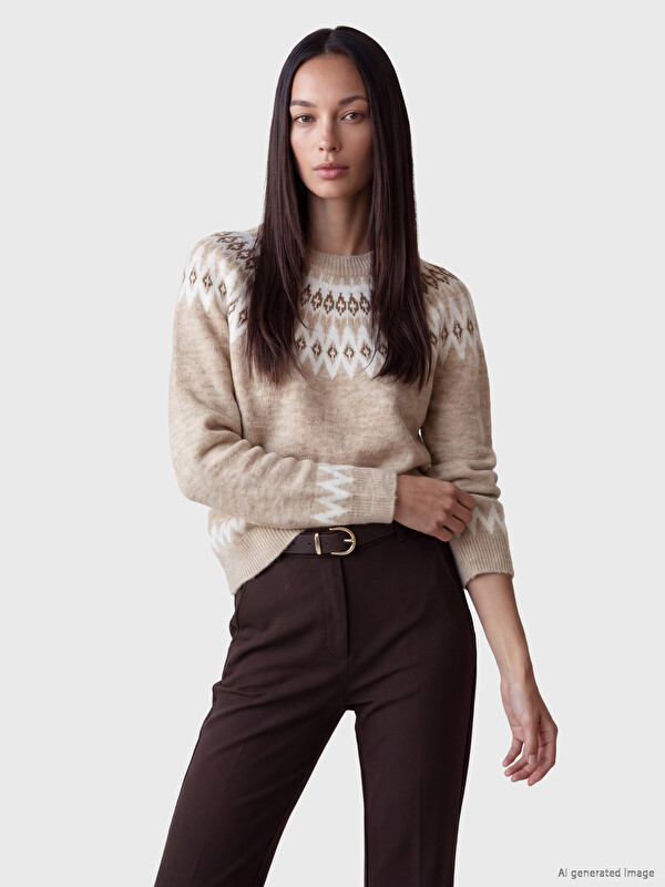LCW EVERYDAY Crew Neck Patterned Women's Sweater