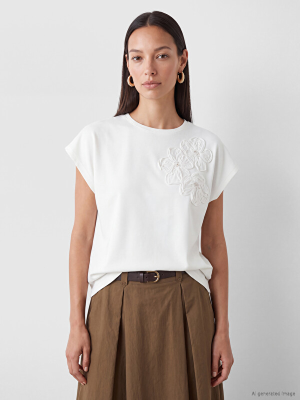 LCW EVERYDAY Bluza sa okruglim izrezom ukrašena cvetovima