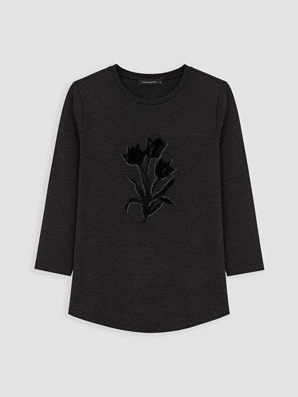 LCW EVERYDAY Crew Neck Stone Embellished Blouse