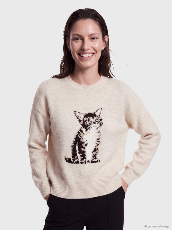LCW EVERYDAY Kedi Baskılı Kadın Triko Kazak