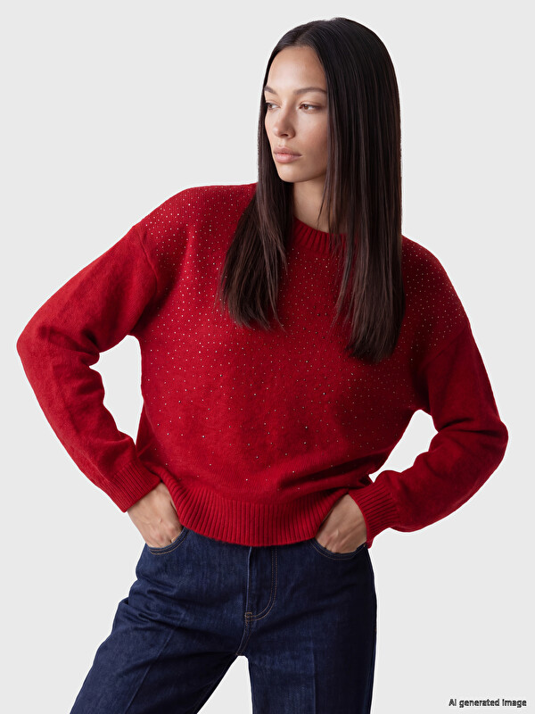 LCW EVERYDAY Taşlı Oversize Kadın Triko Kazak