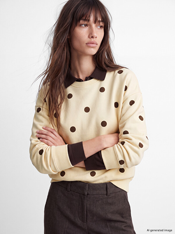 XSIDE Puantiyeli Oversize Kadın Kalın Sweatshirt