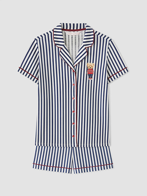 LCW DREAM Gömlek Yaka Çizgili Kadın Şortlu Pijama Takımı