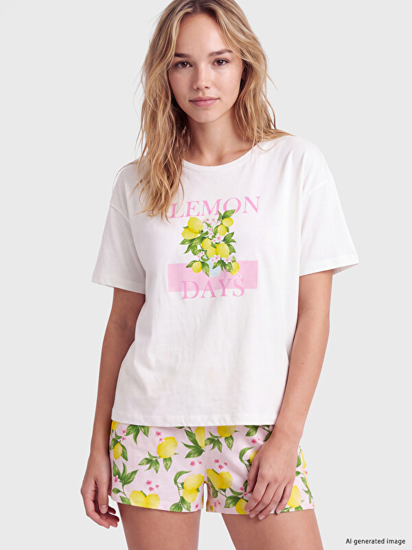 LCW DREAM Limon Baskılı Kadın Şortlu Pijama Takımı
