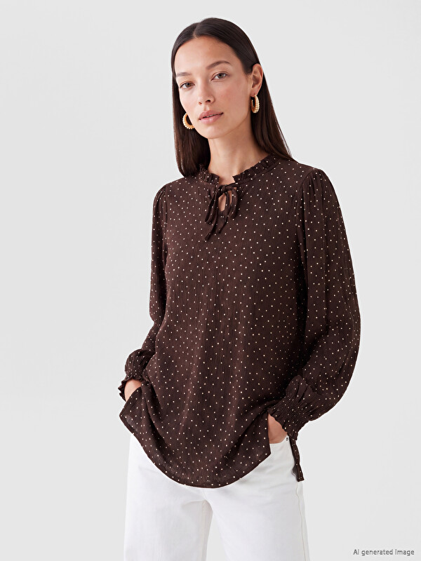 LCW EVERYDAY Tie Neck Polka Dot Women's Tunic