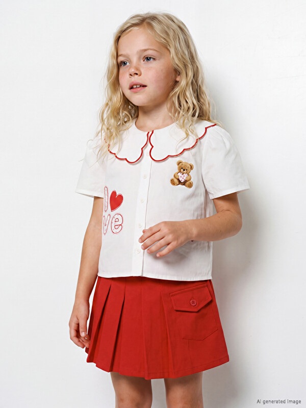 LCW Kids Peter Pan Collar Printed Girls' Shirt