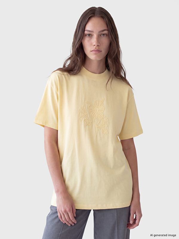 LCW Modest Tricou Femei din 100% Bumbac cu Guler Rotund Brodat