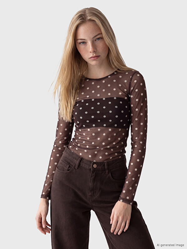 XSIDE Crew Neck Polka Dot Blouse