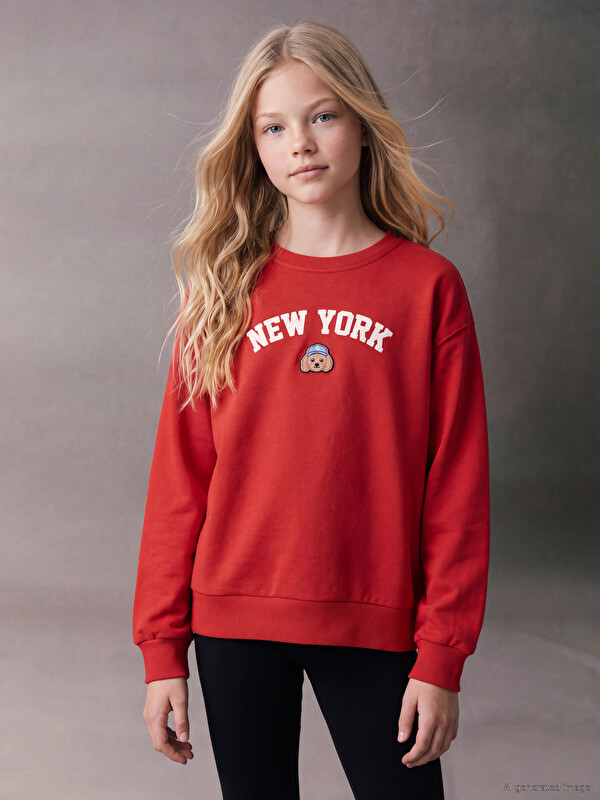 LCW Kids New York Baskılı Kız Çocuk Sweatshirt