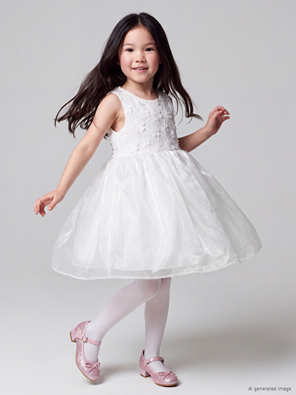 LCW Kids Crew Neck Embroidered Girl Tutu Dress