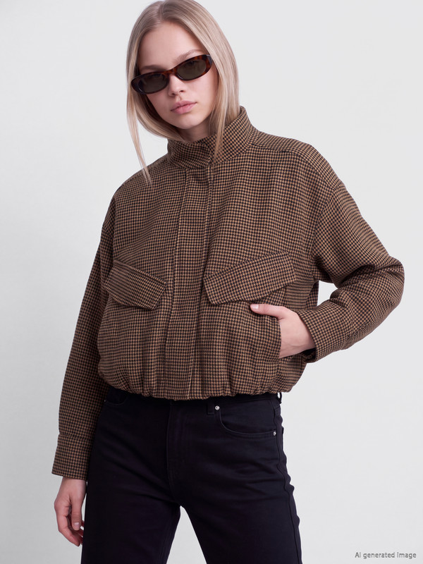 LCW Vision Mock Neck Houndstooth Patterned Women's Jacket