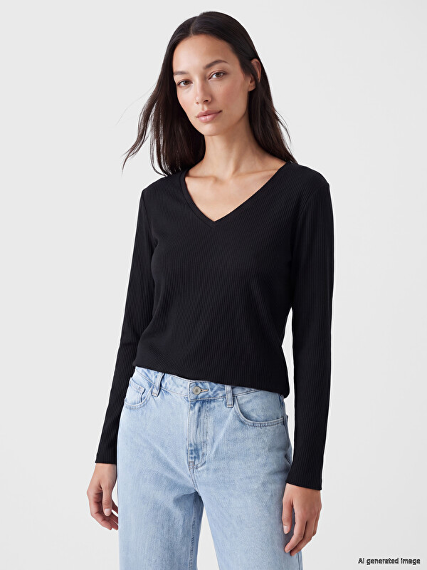 LC WAIKIKI V Yaka Kadın Fitilli Body