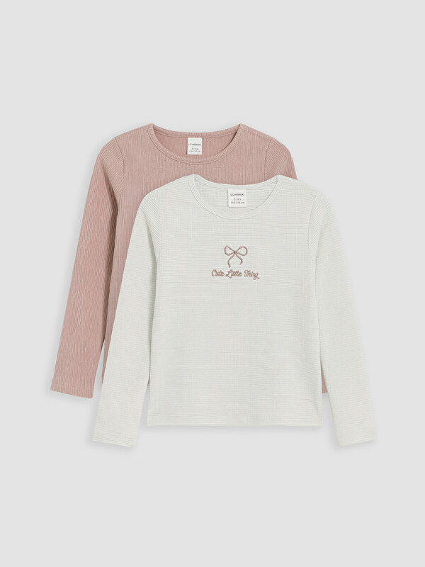 LCW Kids Crew Neck Glittery Girls' 2 Pack T-Shirt