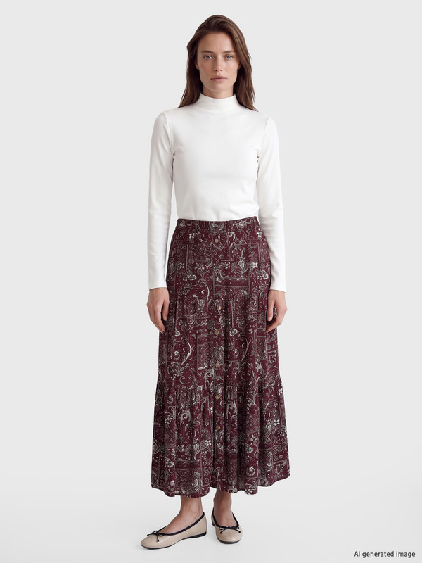 LCW Grace Elastic Waist Patterned A Cut Skirt