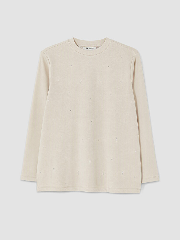 LCW Comfort Crew Neck Rhinestone Blouse