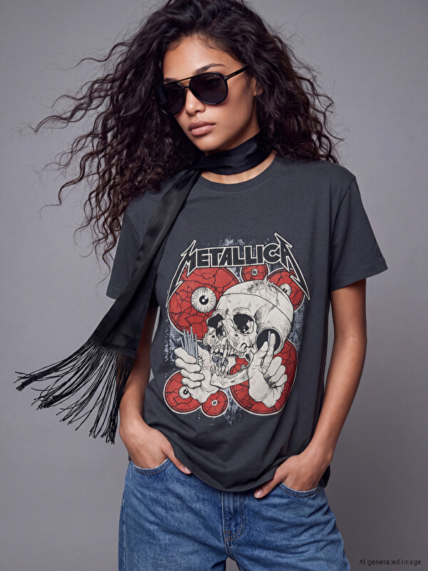 XSIDE Metallica Printed %100 Cotton Women's T-Shirt