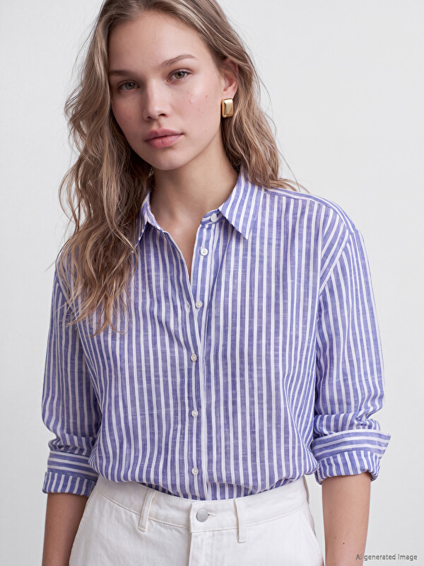 LCW Vision Këmishë poplin me shirita oversize për gra
