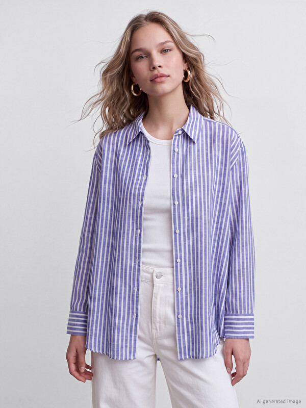 LCW Vision Striped Oversize Poplin Women's Shirt