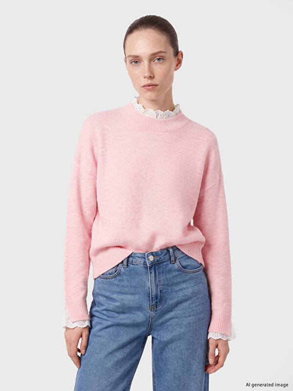 LCW Comfort Mock Neck Lace Detailed Women's Knitwear Sweater