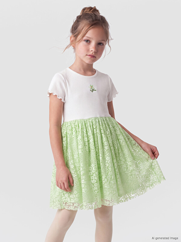 LCW Kids მრგვალი საყელო მაქმანის გოგონას კაბა
