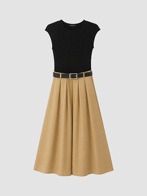 LCW Vision Bisiklet Yaka Renk Bloklu Kemerli Elbise