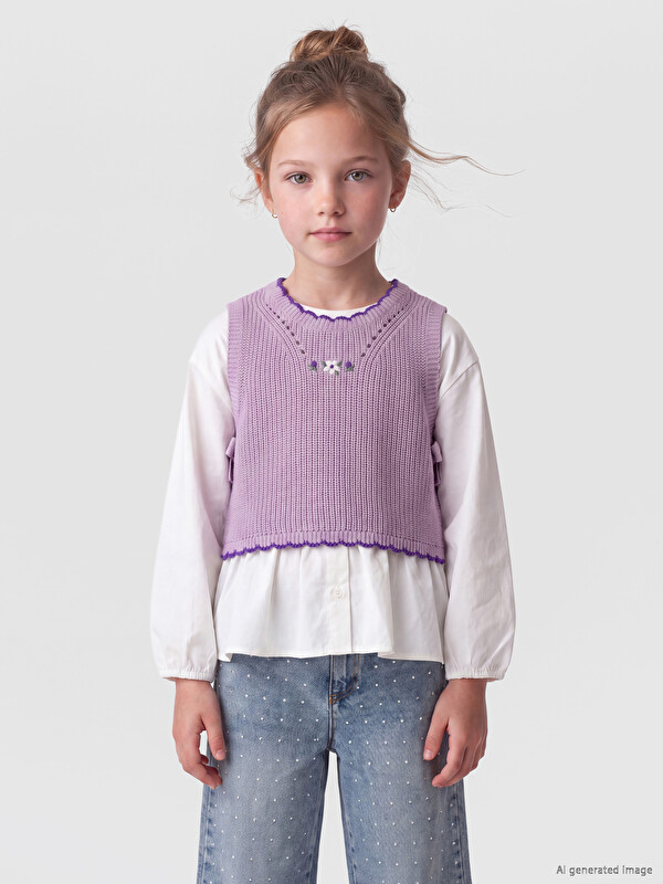 LCW Kids Kız Çocuk Triko Süveter ve Gömlek