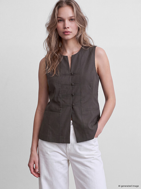 LCW Vision Crew Neck Ornate Buttoned Women's Classic Waistcoat