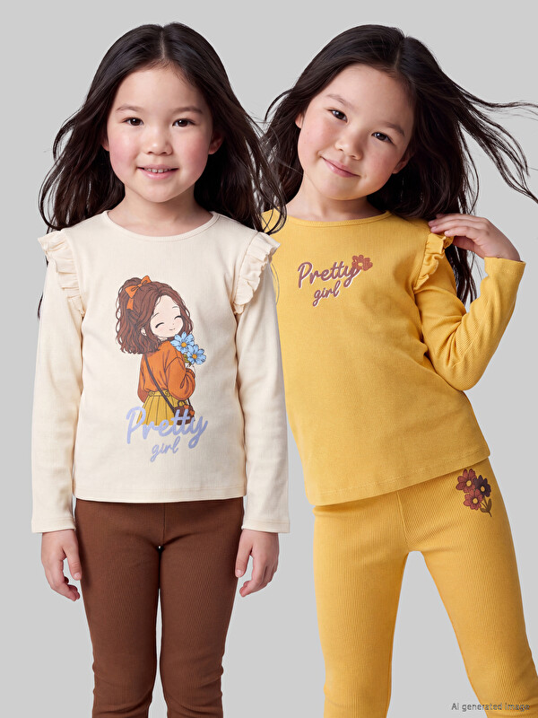 LCW Kids Printed Frilled Girls' T-Shirt