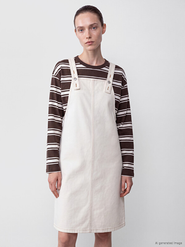 LCW Comfort Square Neck Denim Dungaree Dress