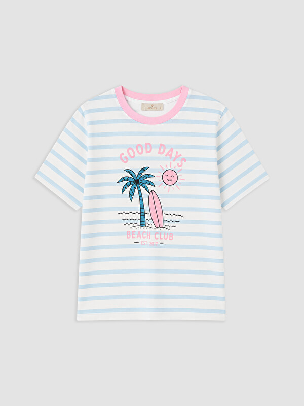 Natuvera Crew Neck Striped 100% Cotton Women's T-Shirt